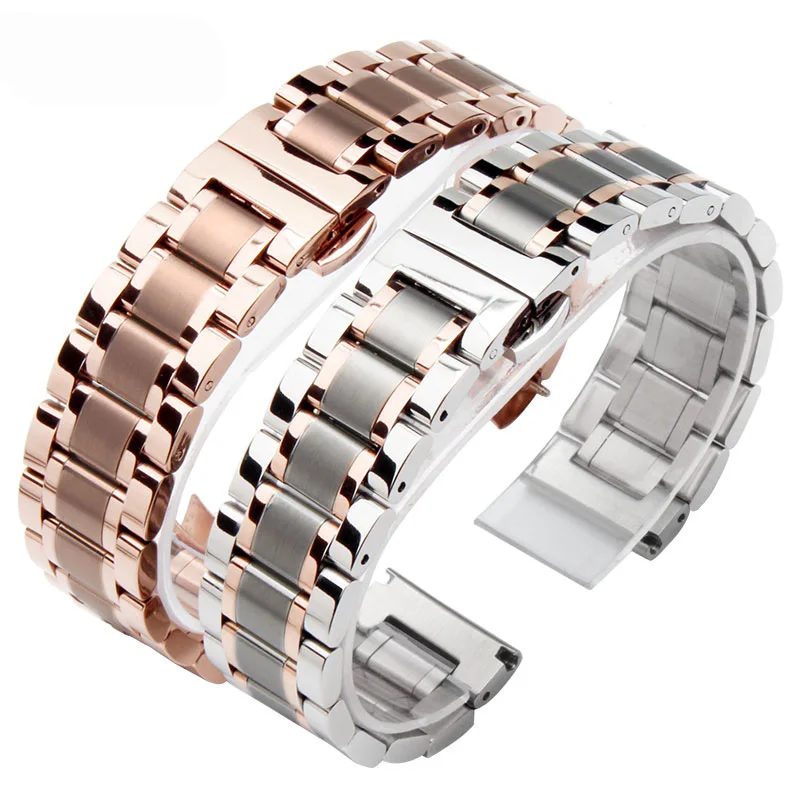 

14mm15mm16mm17mm18mm19mm20mm21mm22mm 5 Beads Replacement Stainless Steel Watch Band Metal Watch Straps Bracelet+free tools.