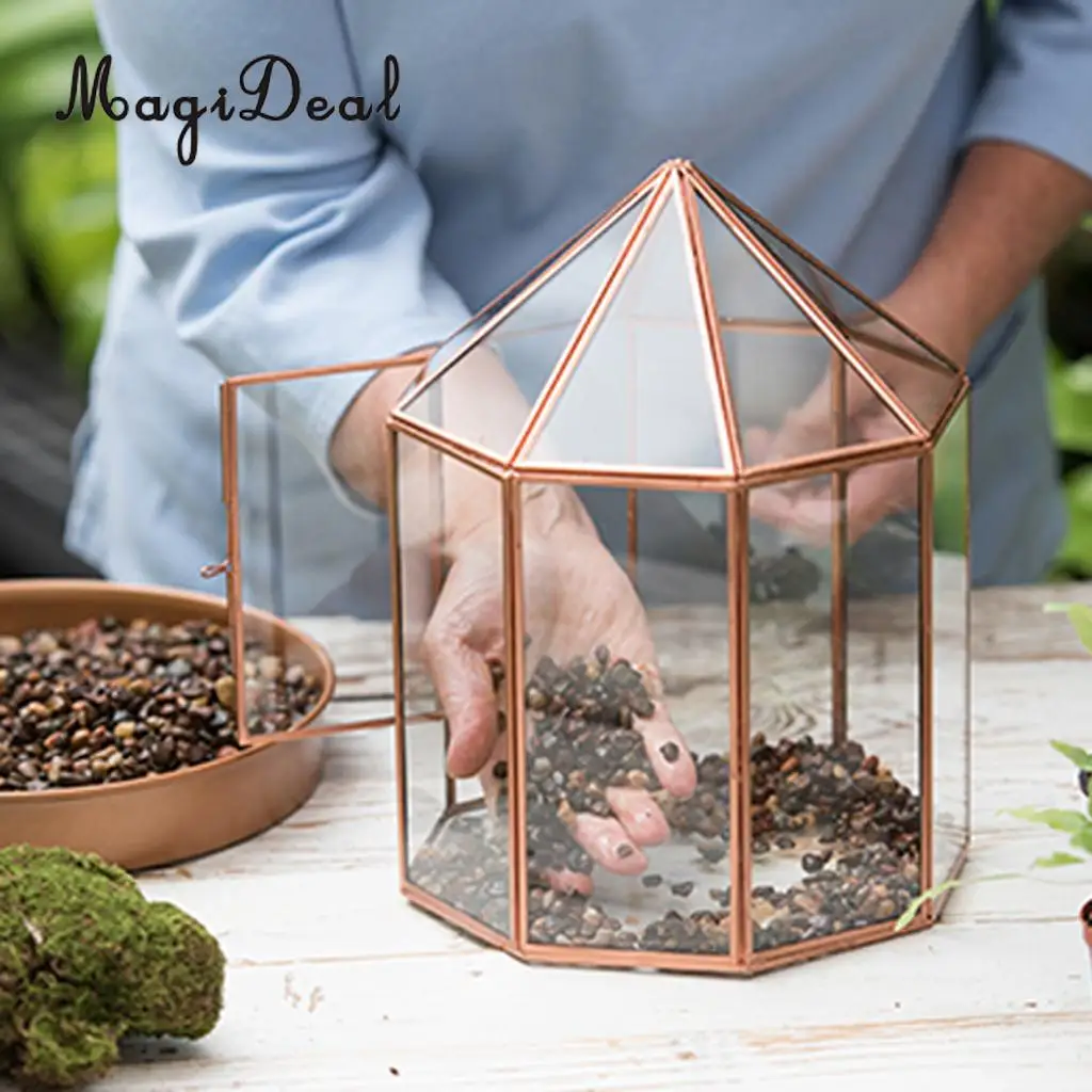 MagiDeal Geometric Terrarium Metal Faceted Succulent Plants Air Planter Anti Brass