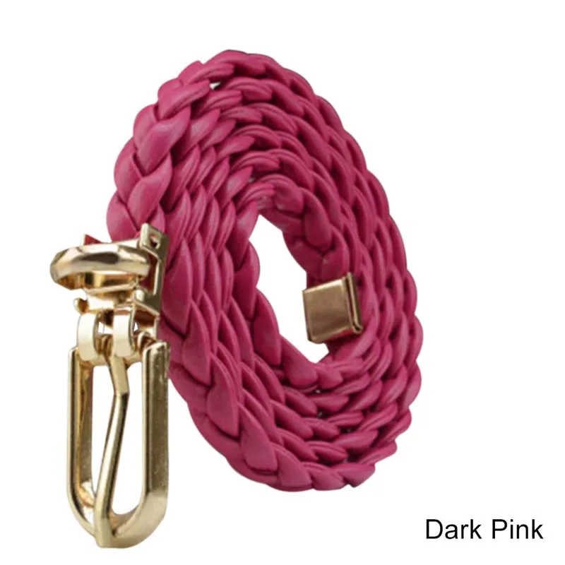 Dark Pink Тонкий плетеный пояс для женщин в стиле Харадзюку, качественный Плетеный Повседневный женский тонкий ремень с пряжкой, яркий обтягивающий пояс - Цвет: Dark Pink