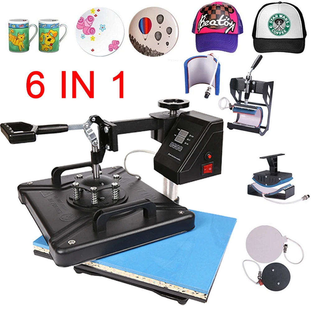 

double display 30*38CM 6 in 1 Combo Heat Press Printer Sublimation Machine Heat Press Machine for T-shirts Plates/Cap/Mug/Phone