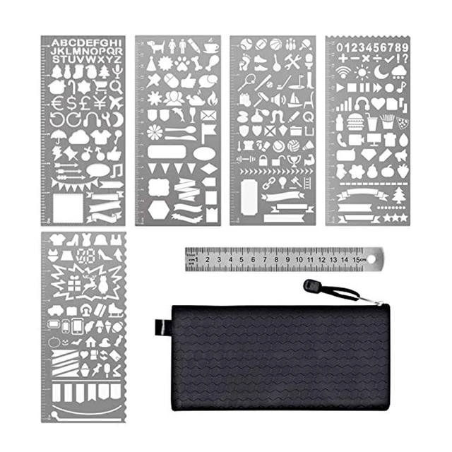 6 Pcs Stainless Steel Journal Stencils With Template Ruler For