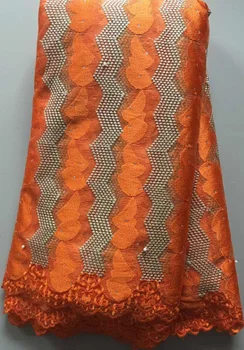 

2019 Latest French Nigerian Laces Fabric High Quality Tulle African Lace Fabric Wedding African French Tulle Lace ELL3085 orange