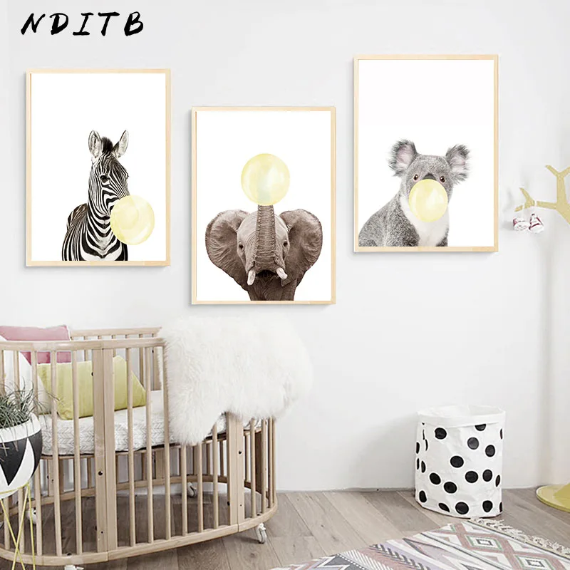 Детские животные зебра жираф олень пузырь стены искусства холст живопись постер для детской комнаты печать декоративное изображение для детей украшения спальни