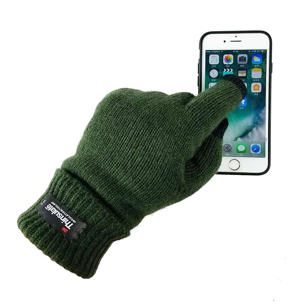 Мужские вязаные перчатки из чистой шерсти с подкладкой Thinsulate и функцией сенсорного экрана