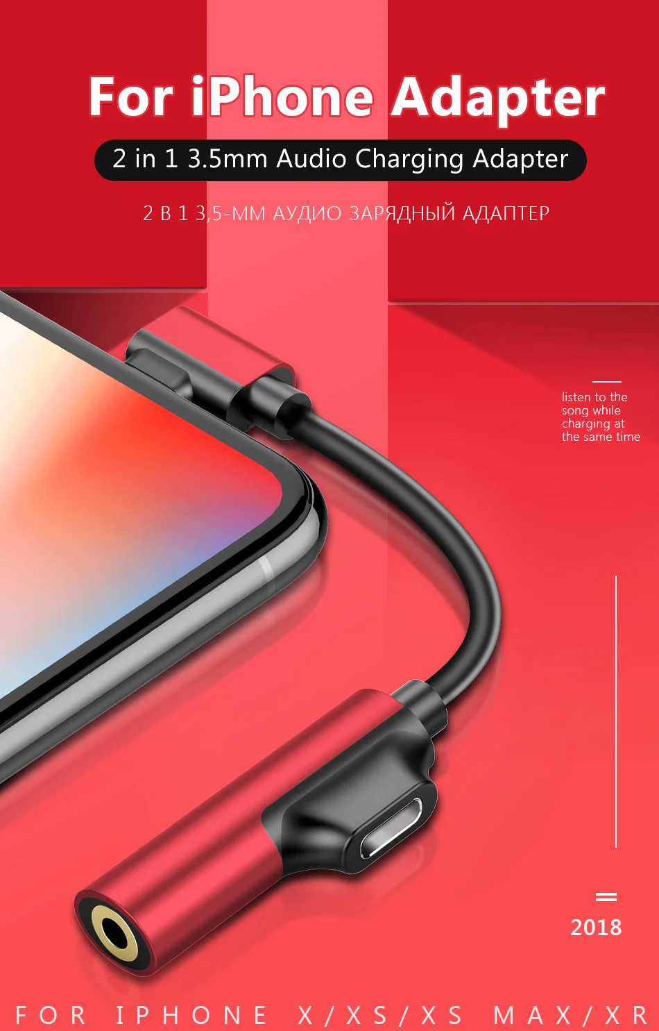 !ACCEZZ 2 IN 1 Lighting Charging Listening Adapter For iphone X 8 7 Plus XS MAX XR Audio 3.5mm Jack Connerter AUX Splitter Cable (1)