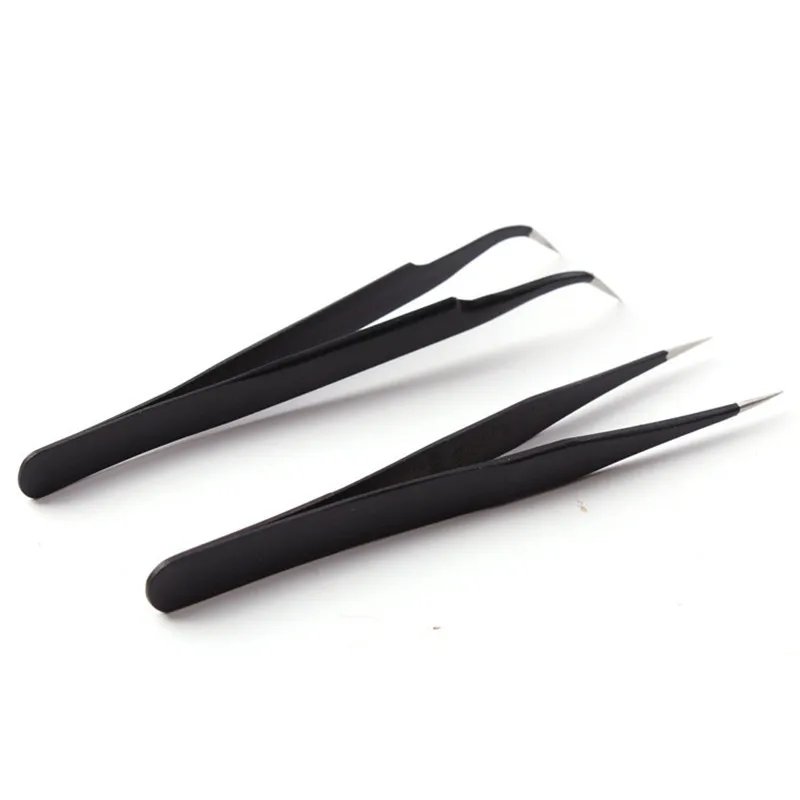 

2 Pcs stainless steel professional Eye Lashes Tweezers False Fake Eyelash Extension Tweezers Nippers Pointed Clip Nail Art Tool