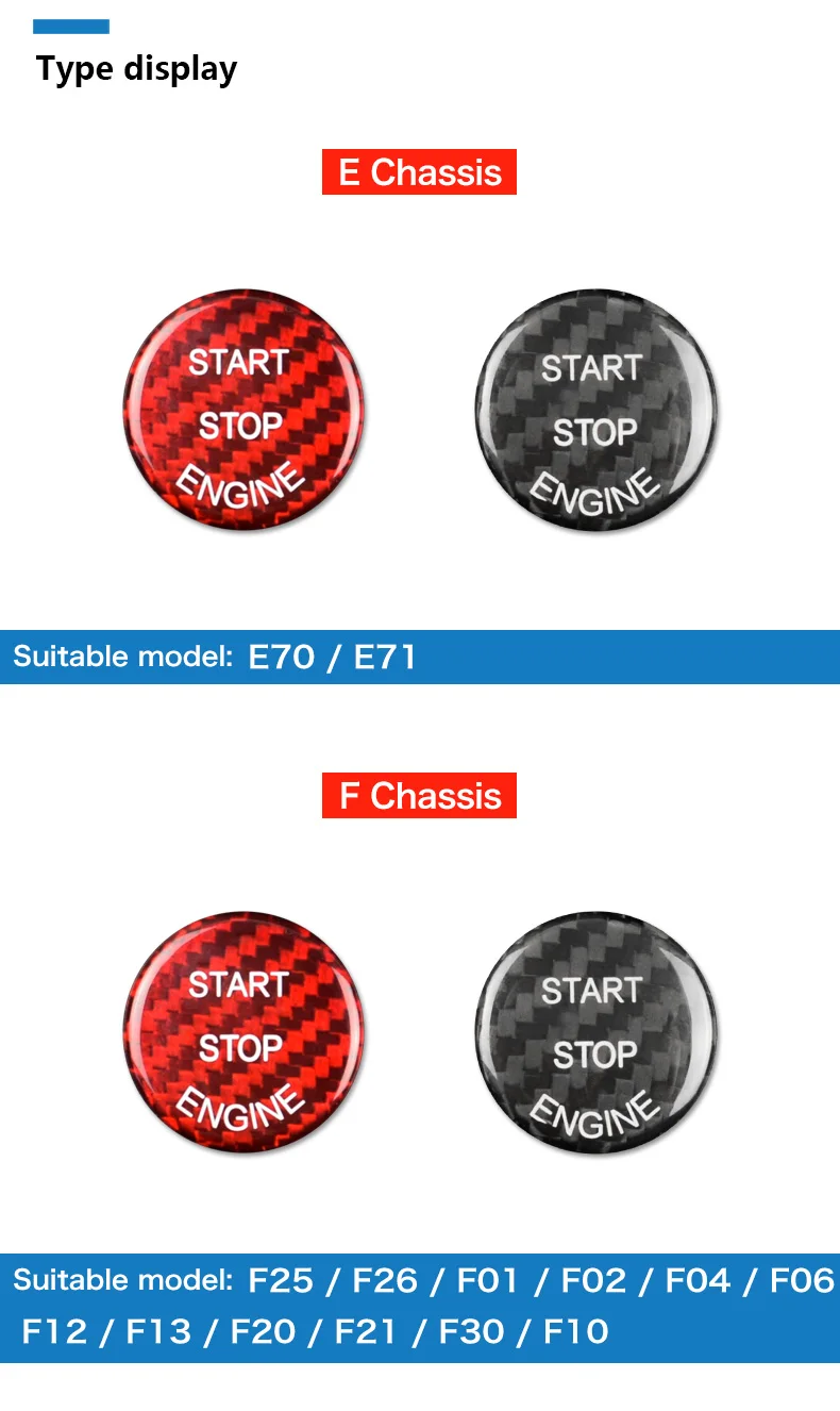 Airspeed for BMW E70 E71 F25 F26 F01 F20 F21 F30 F10 Carbon Fiber Car Engine Start Ignition Button Cover Stickers Interior Trim (2)