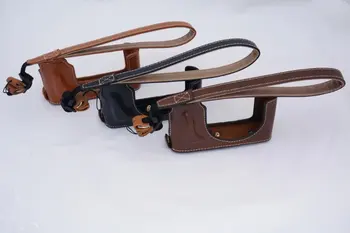 

New Leather Bottom Camera Bag Half Case For Leica D-LUX Type 109 Camera with Strap Black Coffee Brown