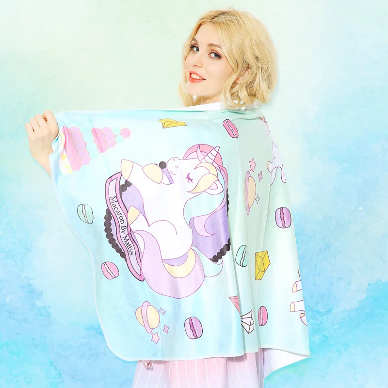 Cartoon Unicorn Microfiber Bath Towel 140x70cm Rectangle Printed Beach Towel Pink and Blue Girls Kids Yoga Mat Picnic Blanket