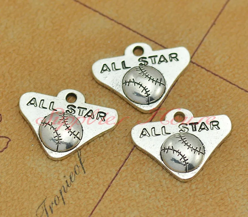30pcs/lot 25X19mm, Baseball all star Charms, Antique silver baseball