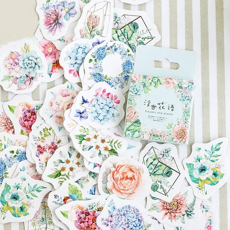 

46pcs/set Cute Flowers Paper Sticker Journal Paper Diary Decoration Stickers DIY Scrapbooking Stationery School Supplies