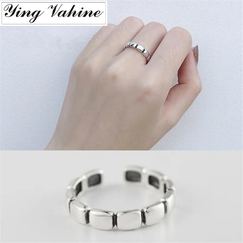 

ying Vahine Jewelry 925 Sterling Silver Glossy Repeating Geometric Square Pattern Open Rings for Women joyas de plata 925