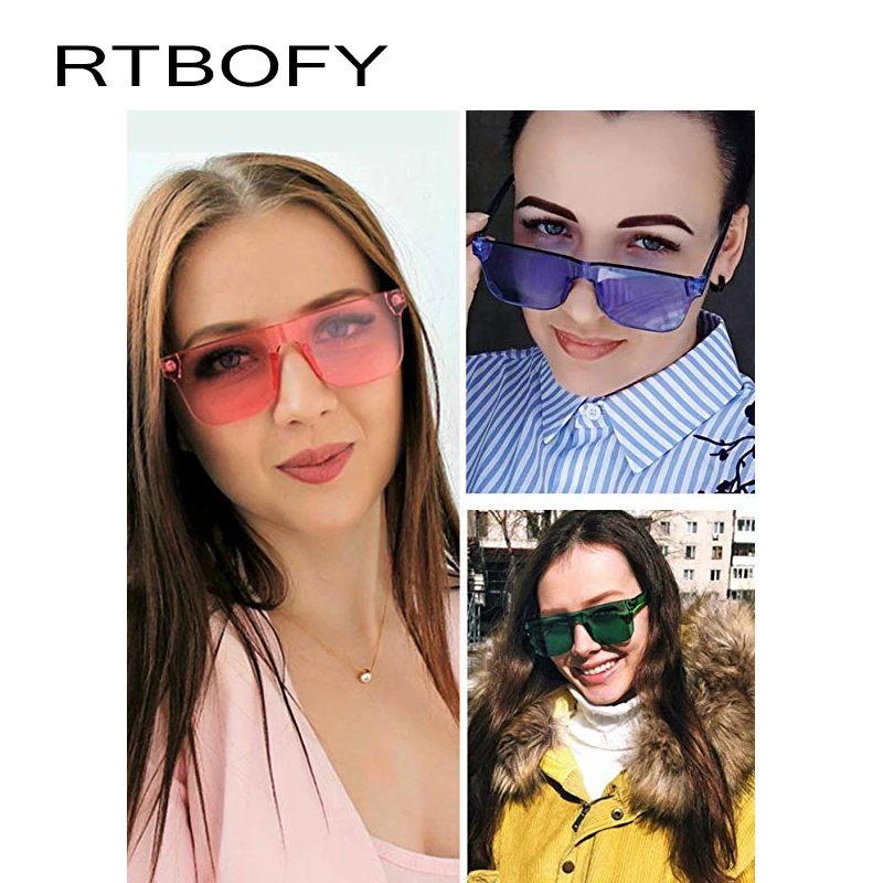 RTBOFY яркие Квадратные Солнцезащитные очки в оправе без оправы прозрачные линзы
