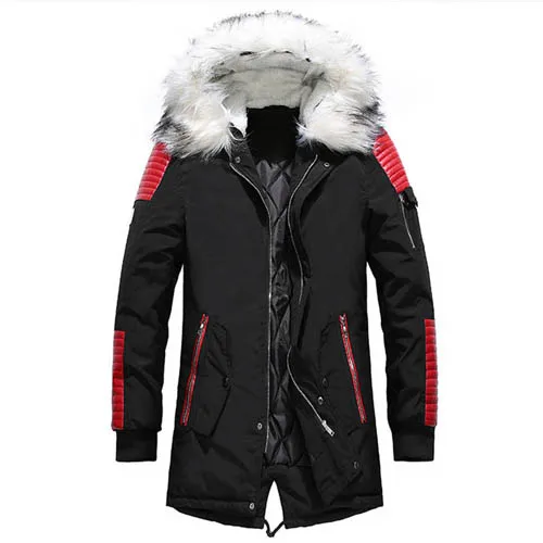 Брендовая новая зимняя куртка для мужчин, утолщенные теплые парки, Повседневная Длинная Верхняя одежда, куртки и пальто с капюшоном и воротником для мужчин, Veste Homme - Цвет: RED
