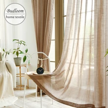 Simple modern style white grey brown voile curtain for bedroom soft linen cotton like high quality