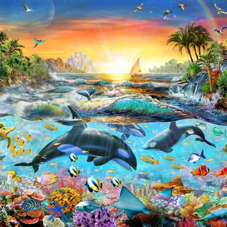 Orca Paradise (Variant 1) Poster Print by Adrian Chesterman (12 x 6)