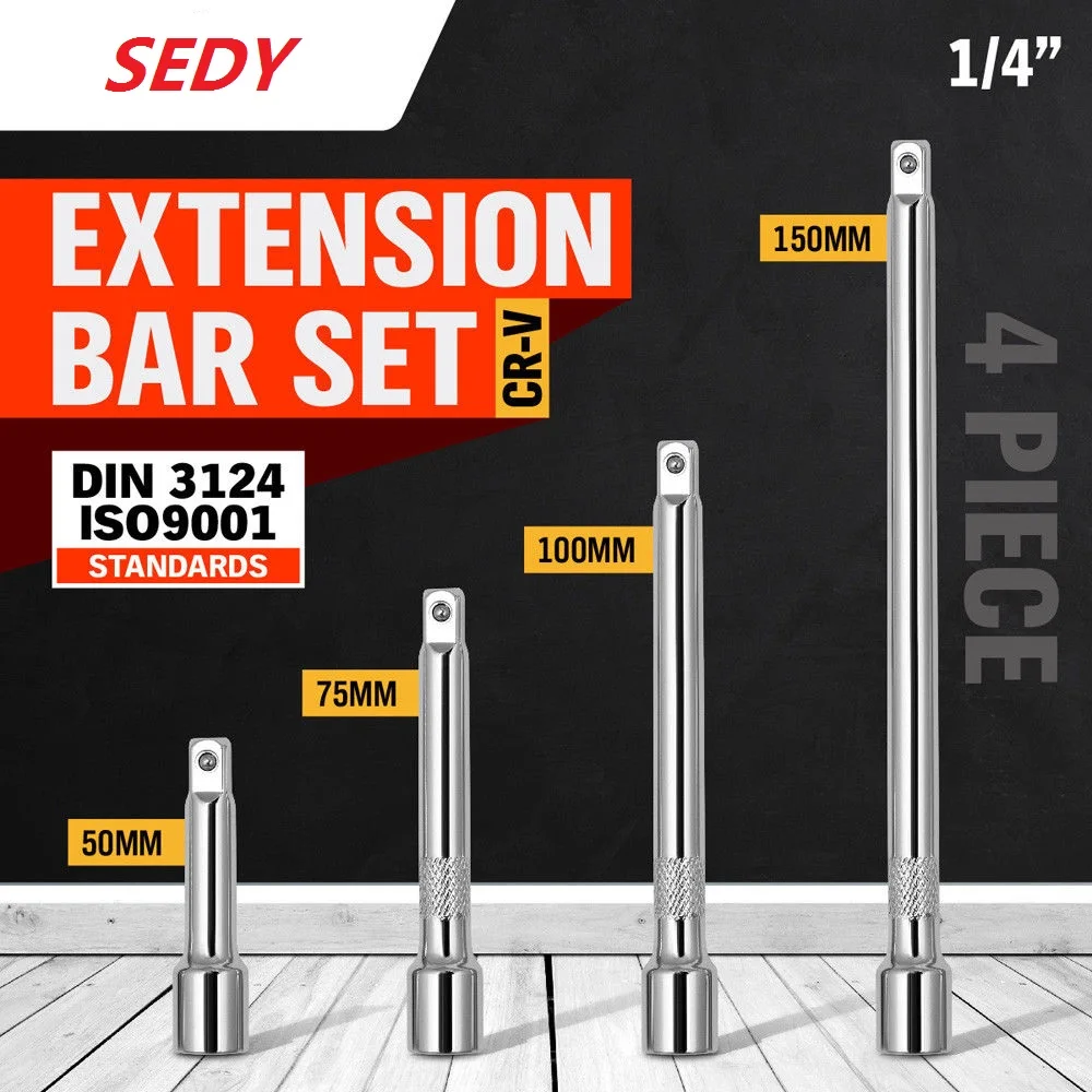 

SEDY 4Pcs 1/4" Extender Bar Set Ratchet Wrench Socket Set 2" 3" 4" 6" Drive Connecting Rod Power Tool Accessories