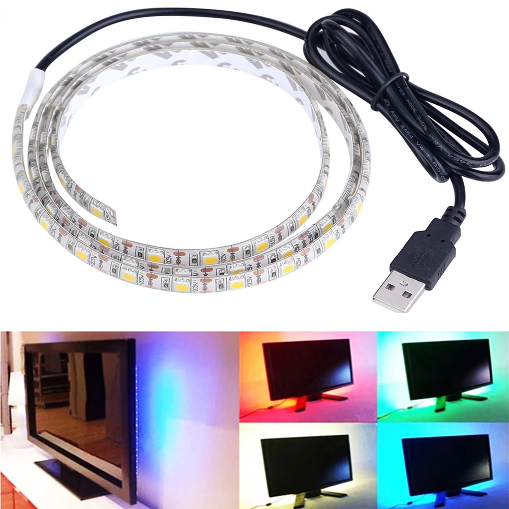 USB Светодиодные ленты Водонепроницаемый 5050 RGB белый DC 5 В 0,5/1/2 м гибкий IP65 светодиодный ленты ТВ фонового освещения DIY декоративные огни