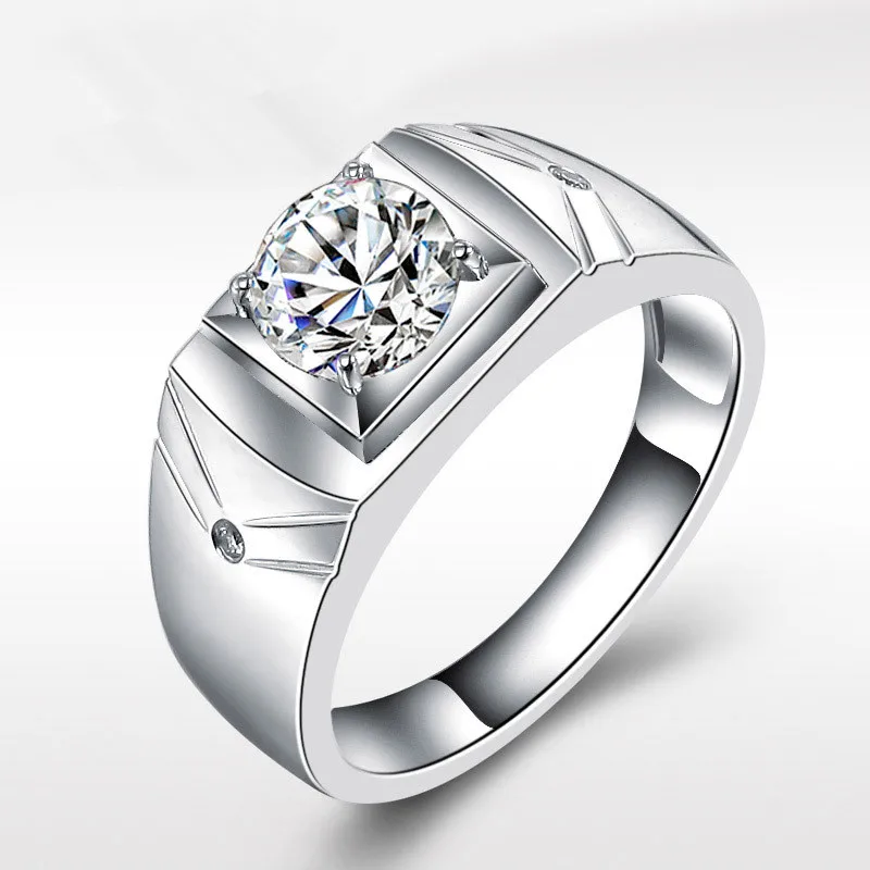 925 silver men engagement ring opening big Cubic Zircon ring male wedding rings fashion jewelry anillos bague