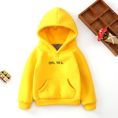 MHYONS/ толстовки с капюшоном для мальчиков и девочек; детская одежда; зимние плотные толстовки; Повседневный свитер для малышей; Детские Бархатные Топы; костюм - Цвет: Цвет: желтый