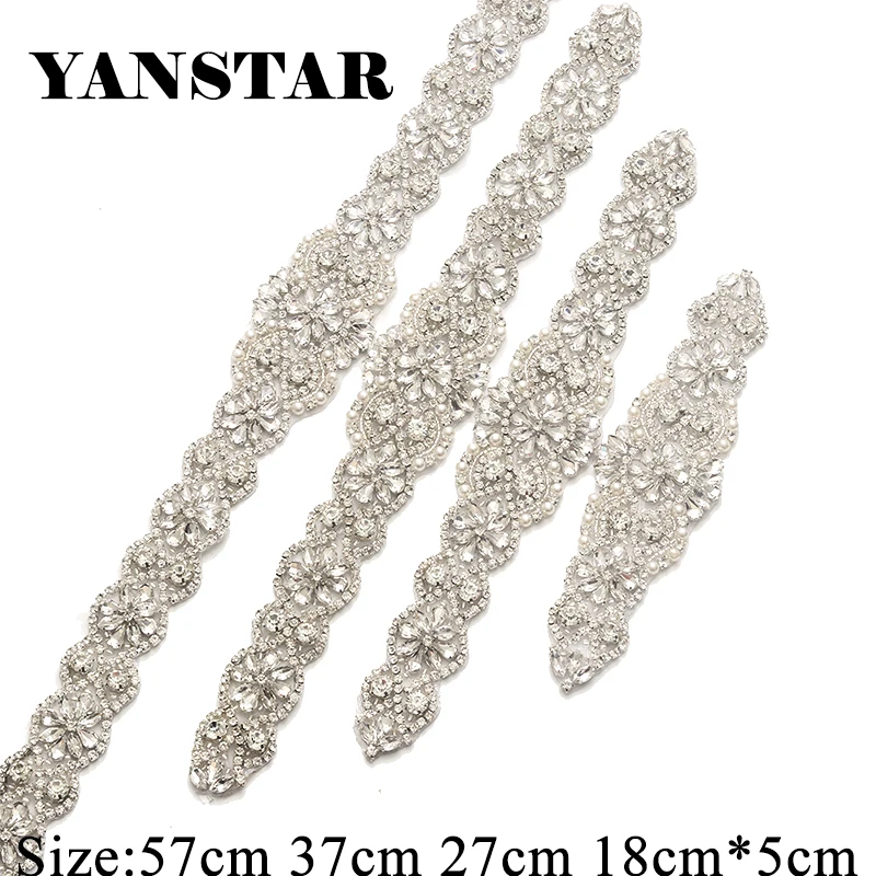 

YANSTAR 1 Piece Popular Rhinestones Appliques For Wedding Dresses Belt Silver Clear Crystal Beads Sewing On Bridal Sashes
