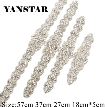 

YANSTAR 1 Piece Popular Rhinestones Appliques For Wedding Dresses Belt Silver Clear Crystal Beads Sewing On Bridal Sashes