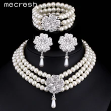 Mecresh 3 unids/set Perfecto Ronda Imitada Boda Accesorios Declaración Pendientes Pulsera Collar de la Joyería Nupcial Conjuntos TL371