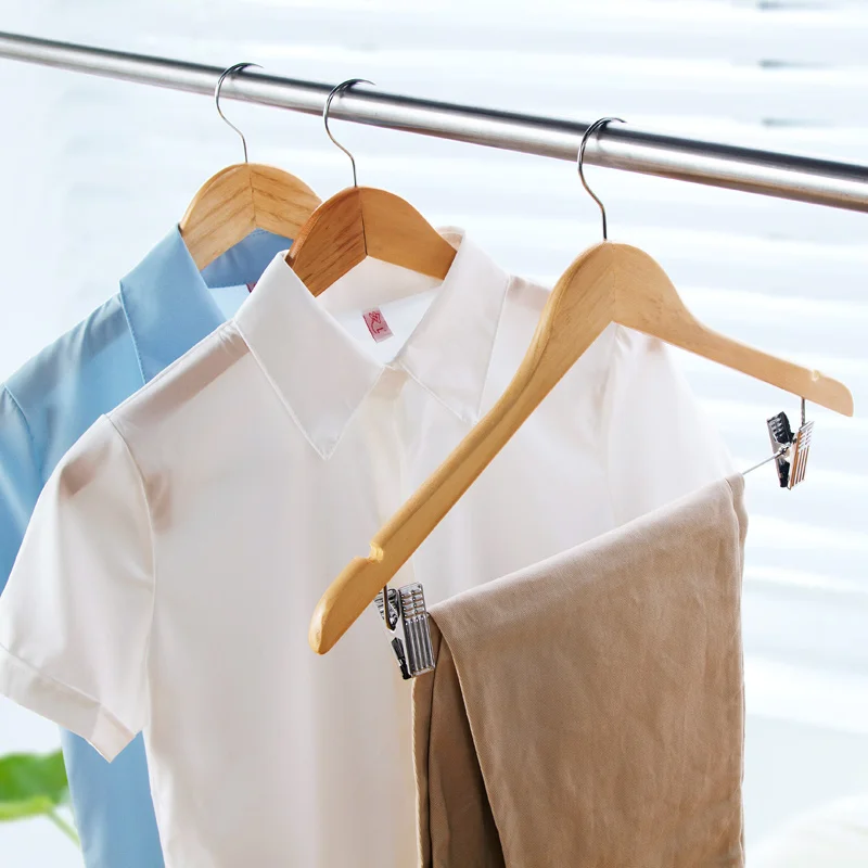 Wood hanger coat laundry clip slip clothes hanging pole pegin Clothes