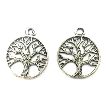 

Pendants For Bracelets Craft Jewelry DIY Charms Accessories Antique Silver Tone Round Life Tree Plant Metal 24x20mm 30Pcs