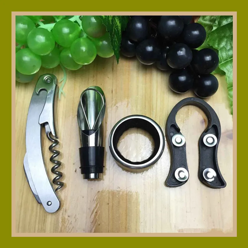 

4 pcs/Set Wine Red Wine Bottle Opener Sanding Shrimp Knife Pourer Wine Ring Cutter Red Wine Set