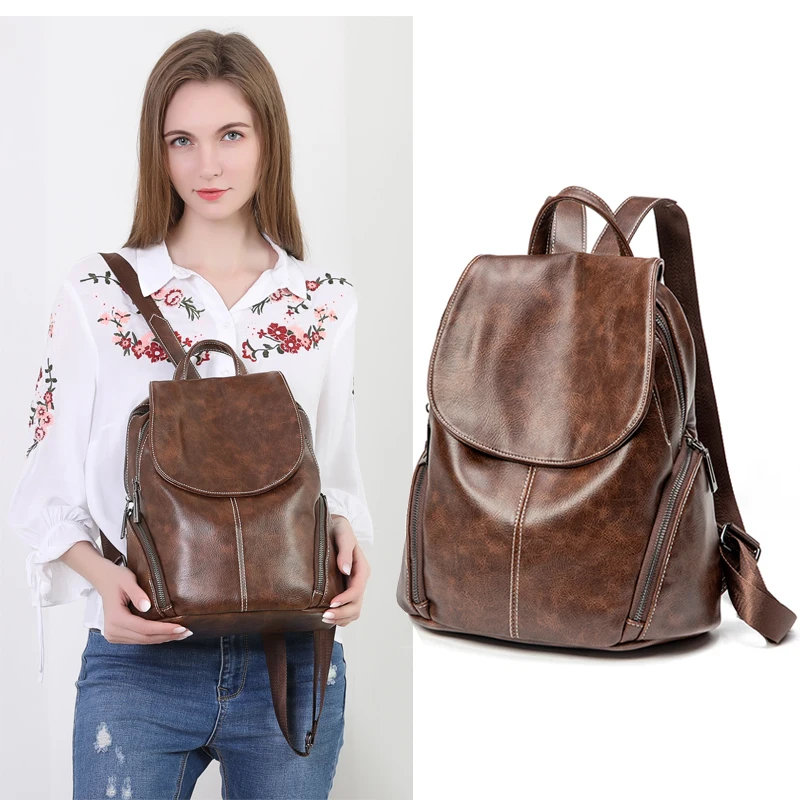 

2019 Women Leather Backpacks Vintage Female Shoulder Bags Sac a Dos Travel Ladies Bagpack Mochilas School Bags For Girls Preppy