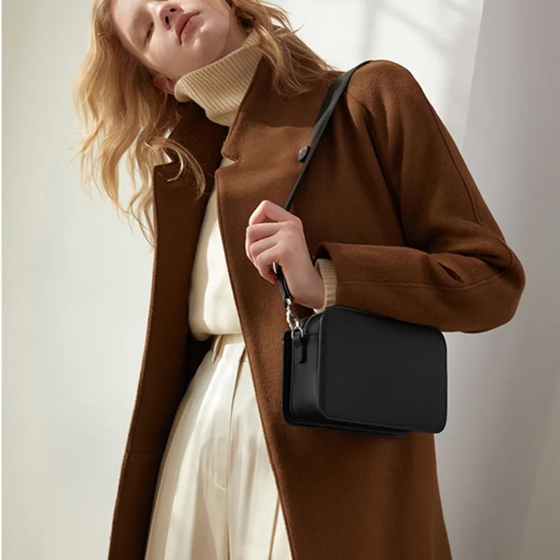 

Casual Dark Color Crossbody Bags for Women Small Square Bags Lady Fashion Pu Leather Wide Shoulder Strap Shoulder Messenger Bag