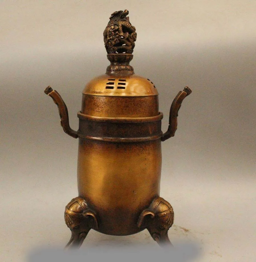 

14"Marked China Chinese Bronze Dragon elephant Incense Burner Censer Statue