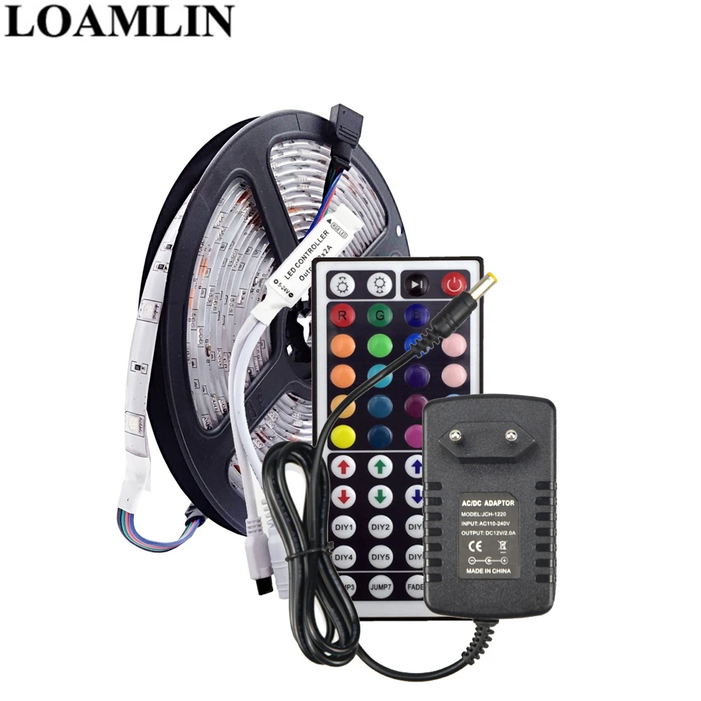 

5050SMD 30Leds/m RGB Led Strip Flexible Light 44Keys IR Remote RGB Led Controller DC12V 2A Led Power Supply Adapter Kit 5M