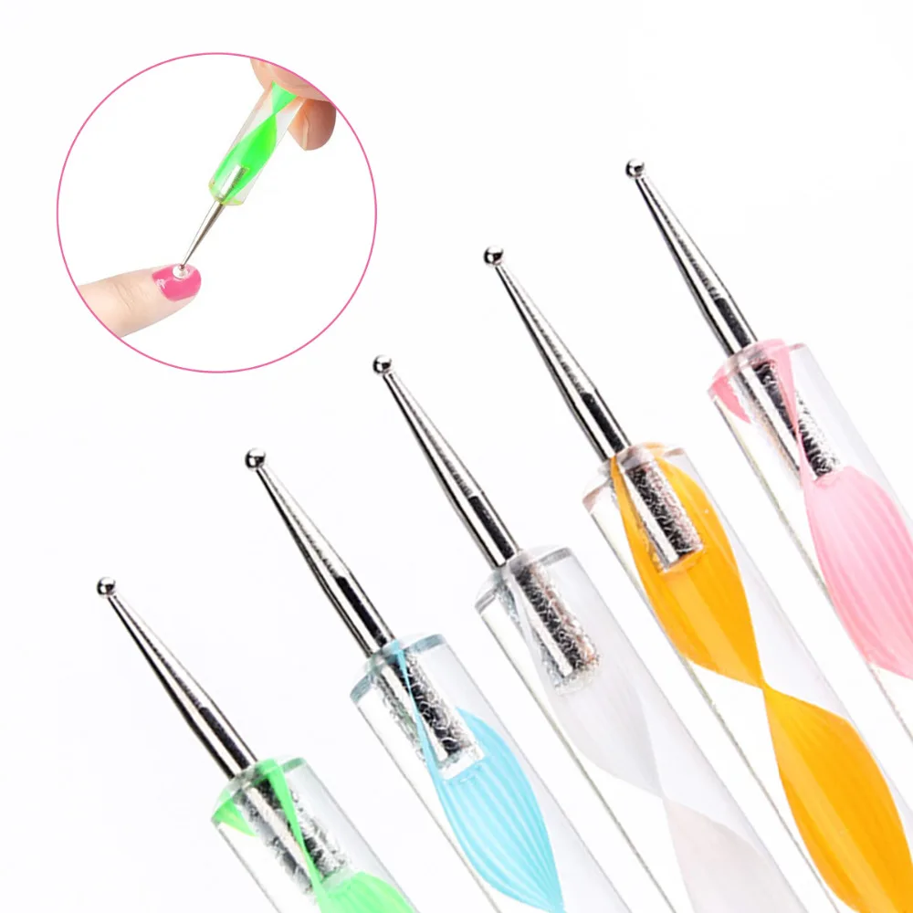 

5pcs/set Nail Brushes Nail Crystal Rod Brush Screw Pen Metal and diamond Carving Powder Liquid Salon Liner Manicure Brush set
