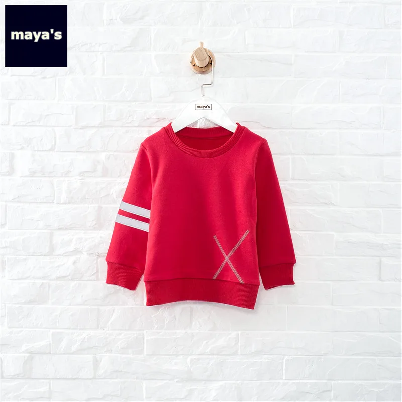 Mayas/модные детские весенние свитшоты в полоску новые мягкие красные рубашки