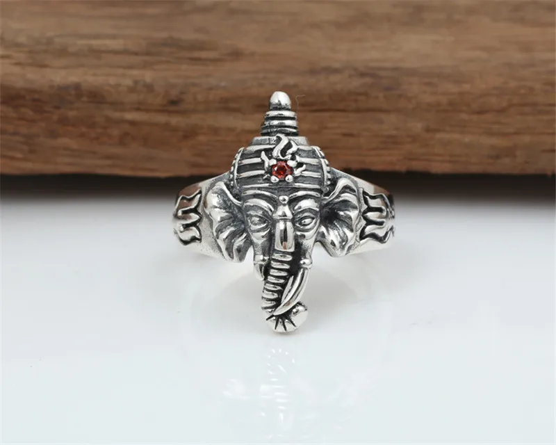BESTLYBUY 100% Настоящее чистое серебро 925 пробы Ganesha кольца для мужчин винтажный стиль