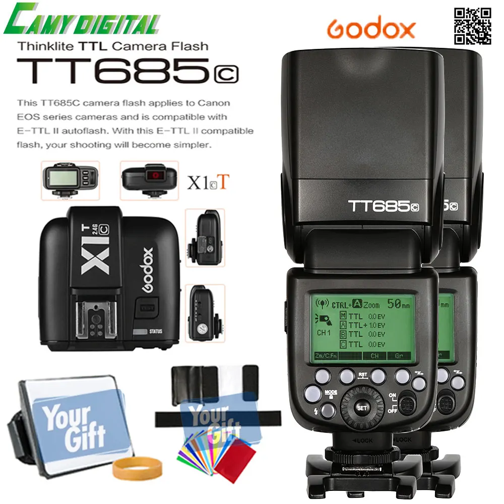 Godox TTL II Autoflash GN60 HSS 1 8000s 2 4G Wireless 2PCS Speedlite TT685C X1T C