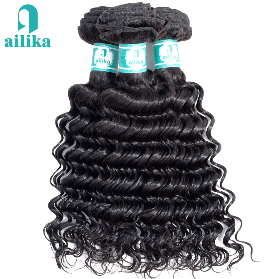 

AILIKA Hair Indian Deep Wave Bundles Natural Color 1/3/4 Bundles Human Hair Non-Remy Human Hair Weave Free Shipping