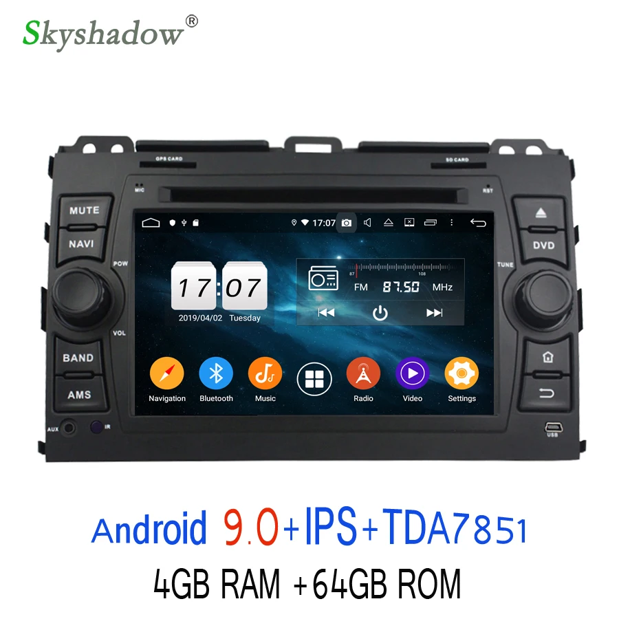 Cheap DSP Android 9.0 4GB RAM 8 Core 64GB ROM For Toyota Prado Land Cruiser 120 2006-2010 Car DVD Player Wifi BT RDS RADIO tuner GPS 3