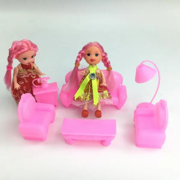 

New 6Pcs Dollhouse Furniture Set Plastic Sofa Chair Lamp Table for Dolls House Decor Kids Toys Classic Toys Girl Gift