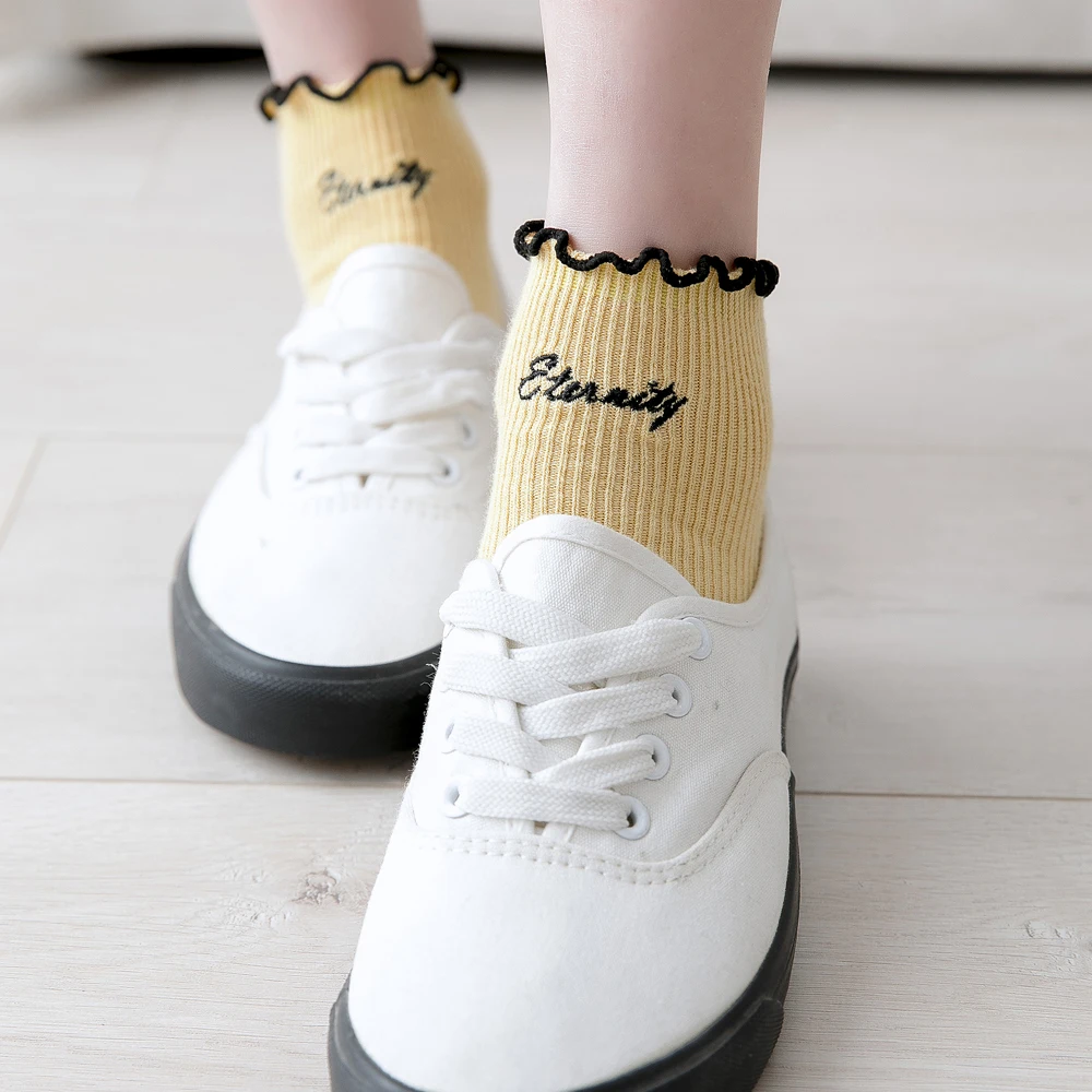 

Women Embroidered Letters Candy Colors Woman Socks Harajuku Fashions Ankle Sock Cotton1 Pair
