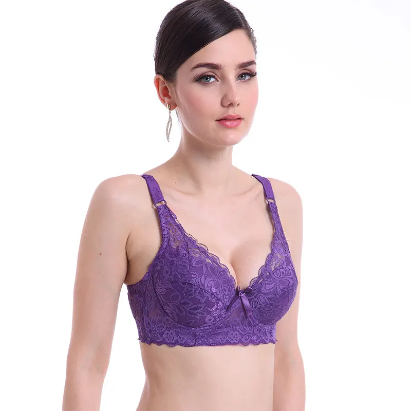 Women's Plus Size Push up Lace Brassiere Purple Model 2