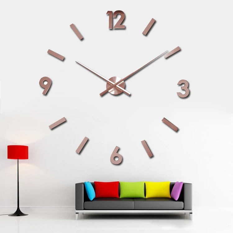 Wedding Decoration 3D Wall Sticker Clock DIY Large Clock Hands Red Color Metal Wall Clock Quartz Mechanism