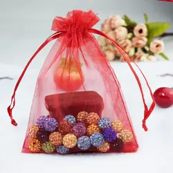 Лидер продаж 500 шт./лот 7x9 см красный мешочек из органзы украшений Подарочная упаковка Сумки Рождество свадебной конфеты, подарочные мешочки