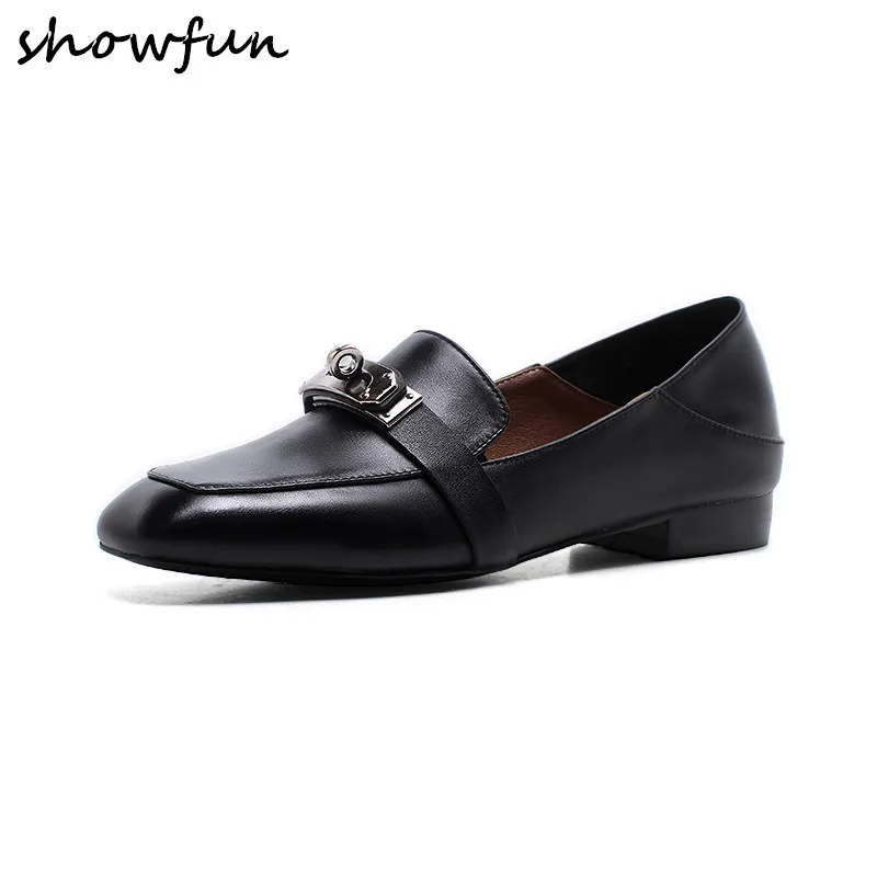 

Womens genuine leather metal buckle slip-on flats mules brand designer leisure summer loafers comfortable espadrilles shoes sale