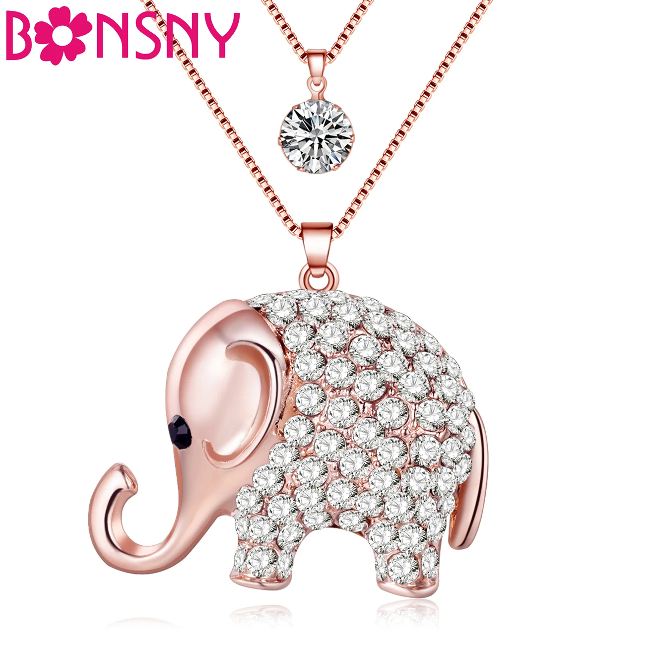 Bonsny Statement Alloy Rhinestone Elephant Necklace Pendant Chain