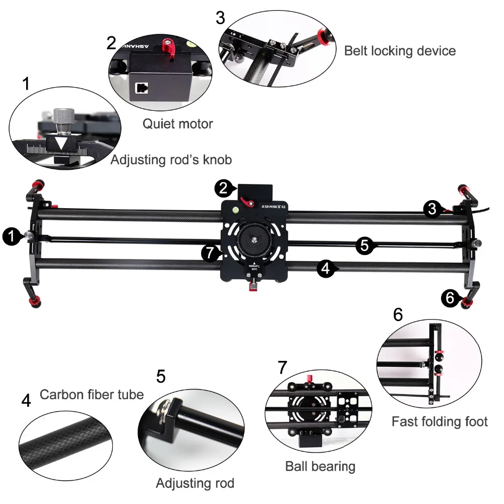 ASHANKS Stepper Motor Motorized Timelapse Video Slider Follow Focus Rail Carbon Slide for Electric Control DSLR Camera Shooting