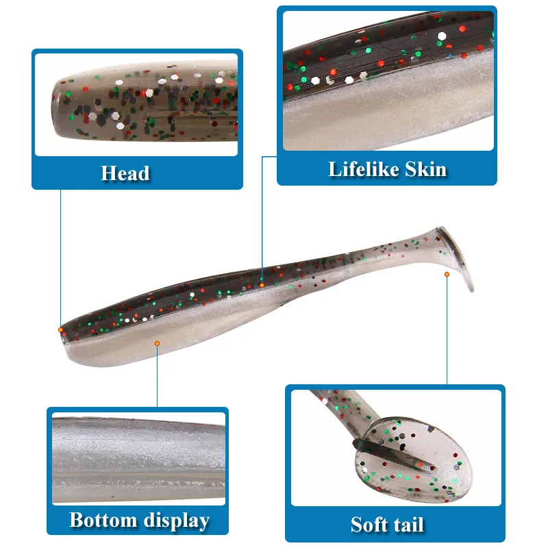 New Soft Lure Two-tone T-tail 1.9g/6.5cm 20/pcs Lure Soft Bait Wobblers Worm Fake Bait Bionic Fish Bait Fishing Gear jooyoo