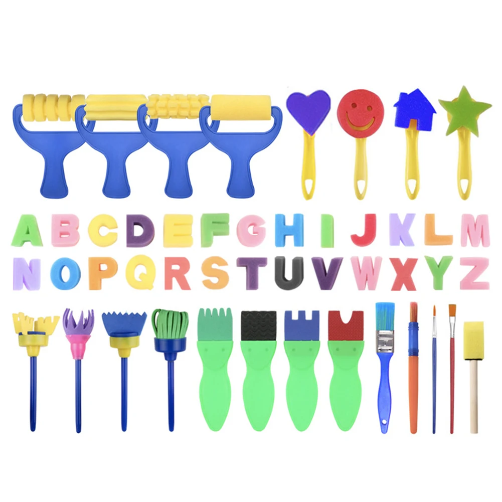 

47pcs Students Art Painting Pen Early Education Paint Brush Set Home Sponge Stamp For Children School Drawing Tool Watercolor